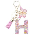 Unpafcxddyig Initials Letter Keychain Pink Tassel Butterfly Pendant for Women Girls Wallet Backpack Purses,Letter H