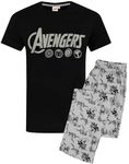 Marvel The Avengers Mens Pyjamas Logo Lounge Pants & T-Shirt Set Medium Black