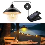 NBQQ Solar Vintage Pendant Light with Clear Glass Shade and Clip Solar Panel Charger - Retro Ceiling Fixture for Home, Cafe, Yard,Garden,Depot,Umbrella,Camping Lights Solar LED Edison Bulb Included