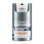 L'Oreal Men Expert Sensitive Skin Moisturiser, Magnesium Defence, Hypoallergenic 24H Daily Mens Moisturiser, With Magnesium Mineral And Hyaluronic Acid, 50ml