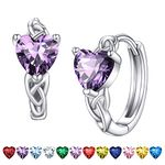 Bestyle Silver Hoop Earrings CZ Created Heart Diamond Hoops | Classic Silver February Amethyst Birthstone Earrings for Women, Great Birthday Gift for Daughter/Wife/Mom/Grandma