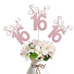 ALISSAR 10-Pack Glitter Rose Gold Sweet 16 Birthday Centerpiece Sticks, Sweet 16 Table Cake Topper Decoration Age Letter Decorations