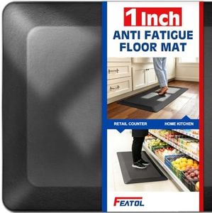 FEATOL 1 Inch Extra Thick Anti-Fatigue Mat for Standing Desk & Kitchen, Ergonomic Memory Foam Cushioned Comfort Floor Pad for Home,Office Work, Commercial All Day(Black,PC,24X70)
