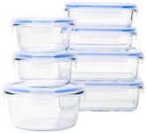 Amazon Basics Airtight Glass Food Storage Container Set with BPA-Free & Locking Plastic Lids, 14 Pieces (7 Containers + 7 Lids), Clear