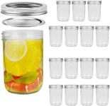 15 Pack Mason Jars 8 oz with Regular Mouth, Canning Glass Jars with Lids for Jam, Jelly, Honey, Beans, Spice, Wedding Favors, Shower Favors, Party Favors