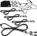 Eyeglass Strap Holders - Premium ECO Leather Eye Glass String Strap - Eyeglass Chain for Women Men - Eye Glass Accessory Chain Around Neck - 4 Cords (Black)