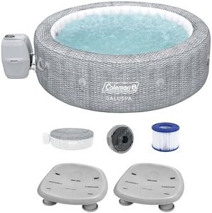 Bestway Coleman Sicily AirJet Inflatable Round Hot Tub with EnergySense Cover & 2 SaluSpa Underwater Non-Slip Pool Spa Seat with Adjustable Legs, Gray
