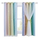 NICETOWN Blackout Curtains for Girls Bedroom - Star Cut Out Nursery Colourful Thermal Eyelet Panels with Net for Kids Room Decoration, 2 PCs, 52 x 54-inch, Rainbow