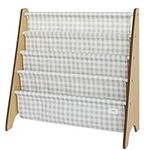 3 Sprouts Book Rack - Bibliotheque Rangement Livre Enfant - Montessori Toddler Bookshelf for Book Storage - Childrens Bookcase Display in Nursery, Playroom & Kids Room in Gingham Beige Ages 3+