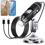 SKYBASIC USB Digital Microscope Camera, Handheld HD Inspection Camera 50x-1600x Magnification with Adjustable Stand, 8 LED Lights, Portable Microscopes Compatible with iOS & Android Devices（Black）