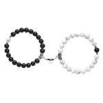 FLYEMMET Couple Bracelets for Women Men Distance Matching Relationship 8 mm Stone Beads Couples Friendship Stretch Bracelet Jewelry Set for Him and Her, Diameter 2.76 inches, Stainless Steel, no