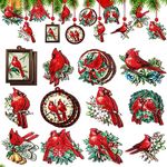 Soaoo 24 Pcs Christmas Cardinal Wooden Ornaments Christmas Wood Cardinal Decors Red Birds Hanging Sign Cardinal Ornaments Pendants with Ropes for Christmas Tree Home Decor