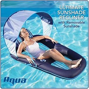 Aqua Pool Float with Canopy, Cup Holder - Oversized Luxury Recliner Swimming Floating Lounger, Heavy Duty Removable Sun Shade Cover, Drink Holder, Ergonomic Headrest, XL