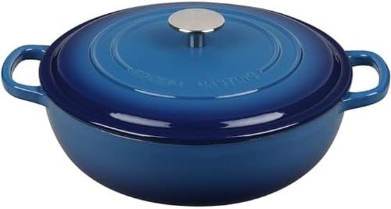 EDGING CASTING Enameled Cast Iron Dutch Oven Shallow Casserole Braiser with Dual Handle, 3.8-QT, Lake Blue