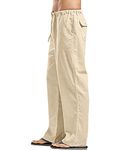 YAOHUOLE Mens Linen Lounge Pants Loose Fit Lightweight Yoga Comfy Beach Trousers Khaki L