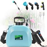 SYLSTAR 5L Battery Powered Garden Sprayer, 2026 Electric Weed Sprayer with 3 Adjustable Spray Power, Battery Indicator, 4 Spray Nozzles,7.4V USB Rechargeable Handle&Telescopic Wand for Lawn&Garden
