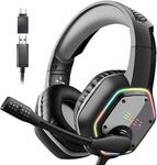 EKSA Gaming Headset with 7.1 Surround Sound Stereo, USB Headphones with Noise Canceling Mic & RGB Light, Compatible with PS4 Console, PC/Mac and Laptops (Grey)