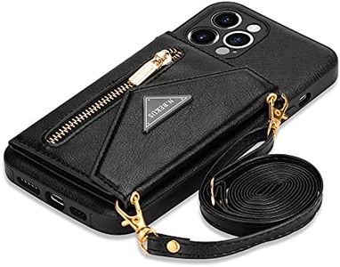 SZHAIYU Wallet Crossbody for iPhone 13 Pro Max Phone Case with Lanyard Strap Credit Card Holder 6.7'', PU Leather Protective Handbag Zipper Purse Kickstand Cover Women Girl (Black)