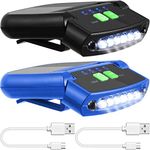 Mudder 2 Pieces LED Clip on Cap Lights USB Rechargeable Cap Flashlight Clip Waterproof Ultra Bright Hands-Free Hat Light Flashlight Headlamp for Fishing Camping Hand Work (Black, Blue)