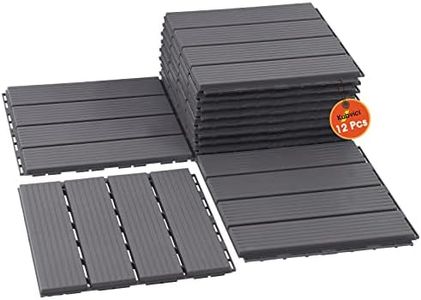 Interlocking Deck Tiles, 12 PCS 12” x 12” Patio Tiles Waterproof Plastic Outdoor Flooring Covering All Weather for Walkway Front Porch Poolside Balcony Backyard, Gray