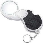 Magnifying Glass with Light, Illuminated Magnifying Glass, 5x Handheld Magnifier Small Illuminated Foldable Hand-Illuminated Magnifying Glass for Reading Hobby Travel - Flip Lens with 45 mm Diameter