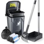 Biubiucat Dog Pooper Scooper, Dog Poop Trash Can Set with Removable Inner Bucket, Long Handle Rake, 150 Waste Bags, Easy Pick Up Poop Scooper, 20L Dog Poop Trash Bin for Small/Large Dog Families