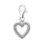 Quiges 925 Sterling Silver White Cubic Zirconia Open Heart Lobster Clasp Charm Clip on Pendant