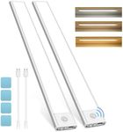 ALITOVE 40cm Under Cabinet LED Lighting kit 2 PCS Motion Sensor Closet Light Indoor 3 Color Wireless Lights Bar Rechargeable Under Counter Light for Cabinet Cupboard Shelf Wardrobe Hallway Stair