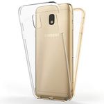 NALIA Full Body Case compatible with Samsung Galaxy J3 2017, Protective Front & Back Smart-Phone Hard-Cover with Tempered Glass Screen Protector, Slim-Fit Shockproof Bumper Etui, Color:Gold