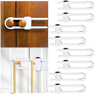 CHEEKY MONKEY 8 Pack Cupboard Locks for Children & Baby Proofing for Both Cabinet Knobs and Cabinet Handles. U Shaped Easy Slide Baby Drawer Safety Lock to Keep Your Child Safe