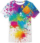 Kids4ever 6-8 Years KidsT-Shirt Cool 3D Paint Splatter Printed White Tshirts Boys Girls Brothers Casual School Festival Party Play Tee Shirts