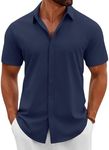 COOFANDY Mens Beach Wedding Shirt Vacation Outfits Soft Breathable Shirt Casual Stylish Navy Blue