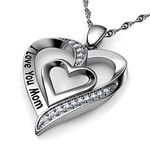 DEPHINI - Mom Necklace - 925 Sterling Silver - I Love You Mom - Heart Mum Pendant - Mothers Day Necklace - 18" Rhodium Plated Silver Chain - CZ