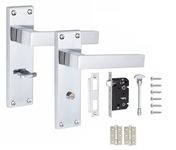 Golden Grace Victorian Straight Delta Handle Polished Chrome Bathroom WC Toilet Door Handles Complete with (GG) Bathroom Mortise Lock and 1 Pair of 3" Ball Bearing Hinges