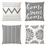 NIULAA Cushion Covers 40cm x 40cm Set of 4 Grey Cushion Covers 16 x 16 Inches Modern Geometric Decorative Pillow Cases Home Decor Square Quotes Cushion Cover Linen for Sofa Bed Outdoor