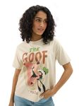 The Souled Store Official Disney: The Goof Women and Girls Short Sleeves Round Neck Off White Graphic Printed Regular Fit Cotton T-Shirts