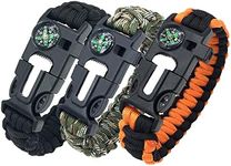 DIHAIMI Paracord Survival Bracelet (3 Pieces), Practical Five Functions, Fire Starter, Loud Whistle, Reliable Compass, Rope Cutter, Reliable Paracord, Black & Camo & Orange+Black, 9 inches, Nylon