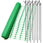 1m x 50m Green Plastic Barrier Mesh Temporary Safety Fence & 10 Metal Fencing Pins