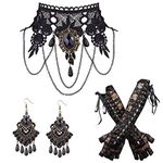 LOLIAS Halloween Necklaces Choker Bracelet Earrings Set for Women Wristband Black Lace Lolita Vampire Choker Necklace Gothic Vintage Victorian Necklace Earrings Halloween Costume Jewelry Set