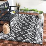 GAOMON 9' x 12' Reversible Mats, Plastic Straw Rug, Modern Area Rug, Large Floor Mat for Outdoors, RV, Patio, Backyard, Deck, Picnic, Beach, Trailer, Camping, Porch, Balcony, Bohemia Black & White