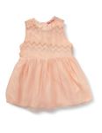 Amazon Brand - Jam & Honey Baby-Girl's Knee Length Sleeveless Embroidered Party Tulle Dress with Button Back Closure for Easy On and Off Peach 3 Months-6 Months