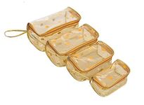 PRISMAXIC Set of 4 Multipurpose Fabric Makeup Cosmetic Toiletry Travel kit Organizer Vanity Box - Transparent Multipurpose Makeup Cosmetics Bag - Printed Organizer (Gold dots)