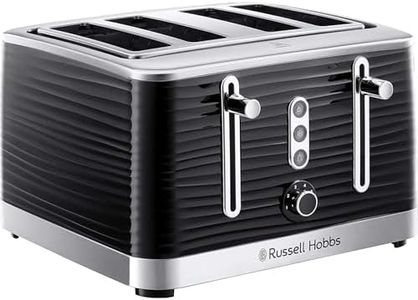Russell Hobbs Inspire 4 Slice Toaster (Extra wide slots, High lift feature, 6 Browning levels, Frozen/Cancel/Reheat function with Blue LED illumination, 1800W, Black textured high gloss) 24381