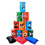 TUAHOO Bean Bag Can Toss Game for Kids Adults Family Fun, Tin Can Alley Game Indooor Outdoor Throwing Bowling Fun, Carnival Game for Garden, Holiday, Birthday Party - 10 Cans Toss and 3 Beanbags