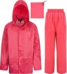 Kids Waterproof Jacket & Trousers Suit Set in Black, Navy Blue or Royal Blue Childs Childrens Boys Girls (7-8 Years, Pink)