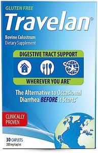 TRAVELAN Anti Diarrhea Travel Medicine for Gas Relief, Bloating, Cramping and Digestive Support, Natural Colostrum Dietary and Immune Support Supplement, Blister Pack for Travel, 30 Pills