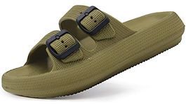 Weweya Men Women Pillow Slipper Sandal Adjustable 2 Buckle Slides Plastic Squishy Cloud Foam Sandal Green Women Size 5.5 6 6.5