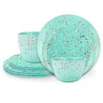 Zak Designs Melamine Dinnerware Set, 12-Piece, Service for 4, Confetti (Mint Green)