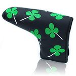 Golf Putter Head Cover Mallet, PU Leather Headcover for Blade Style Putters, Protector Cover Black White for Men Women All Brands (Black&Green)