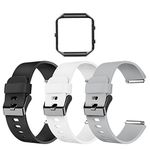 LEEFOX Compatible Fitbit Blaze Bands with Frame, Sport Silicone Strap for Fitbit Blaze Smart Fitness Watch Accessory Wristbands Large, Black White Gray w/Black Frame Men Women Boys Girls